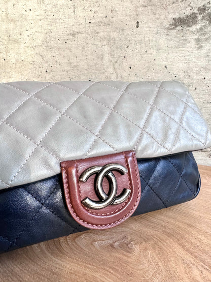 CHANEL 
Iridescent Calfskin Tri-Color Country Chic Flap