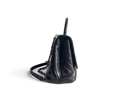 CHANEL Calfskin Chevron Small Coco Handle Flap