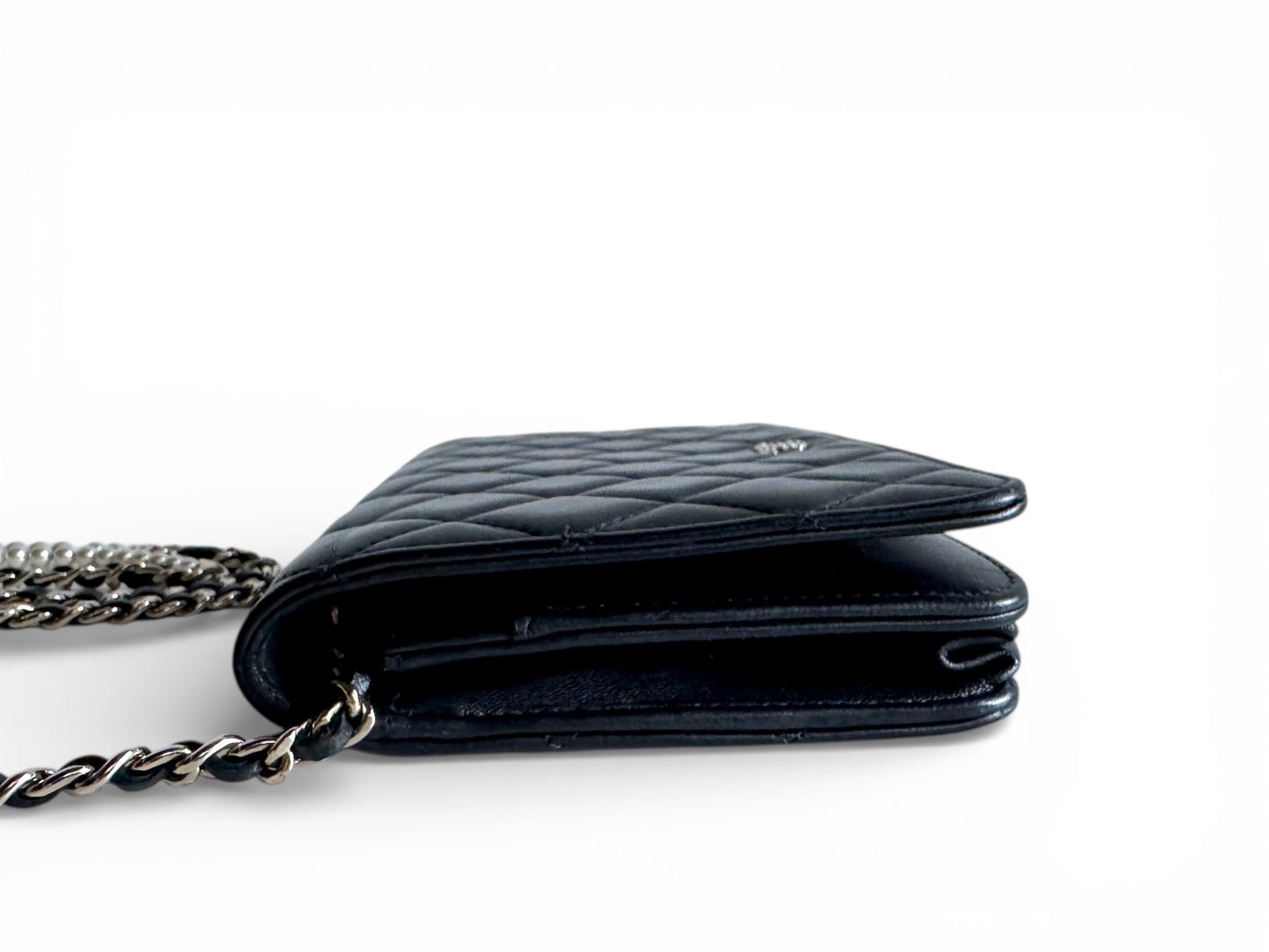 CHANEL Lambskin Limited Pearl Strap Wallet On Chain