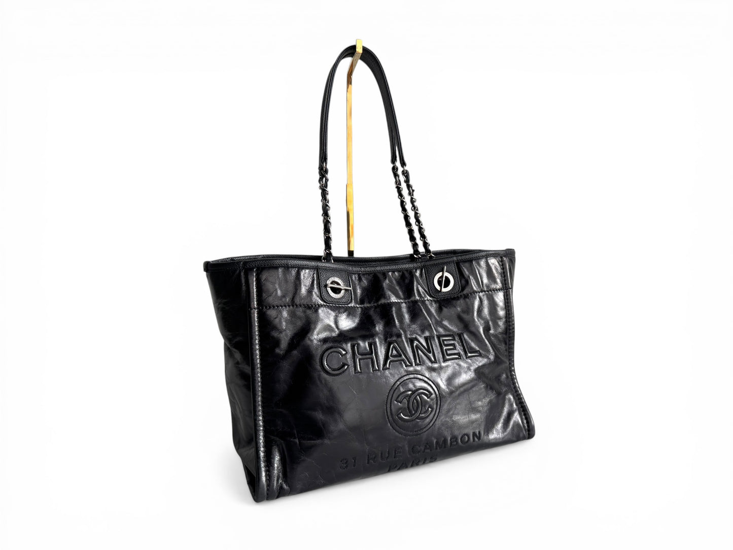 CHANEL Glazed Calfskin Small Deauville Tote