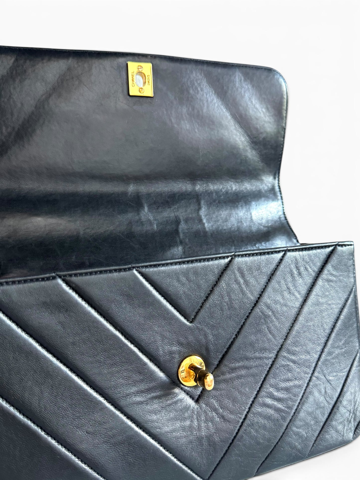 CHANEL Lambskin Chevron Quilted Kelly Flap
