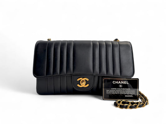 CHANEL Black Vertical Quilt Lambskin Leather Classic Medium Single Flap Bag