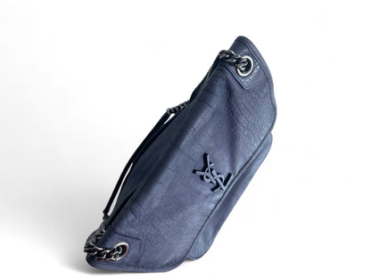 SAINT LAURENT Croc Embossed Nubuck Medium Nikki Bag