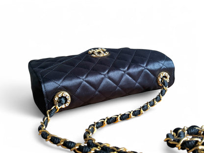 Chanel Satin Rhinestone Chain Flap Bag