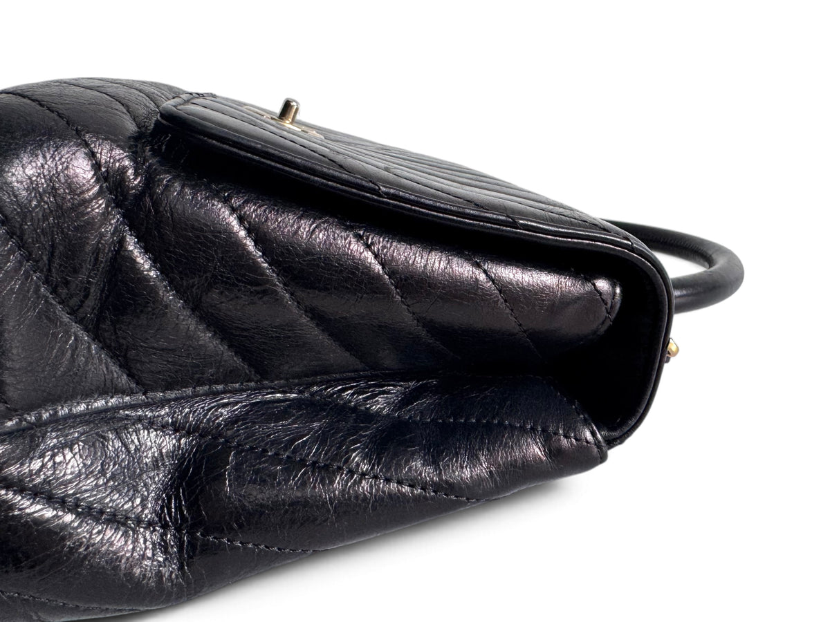 CHANEL Calfskin Chevron Small Coco Handle Flap