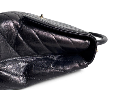 CHANEL Calfskin Chevron Small Coco Handle Flap