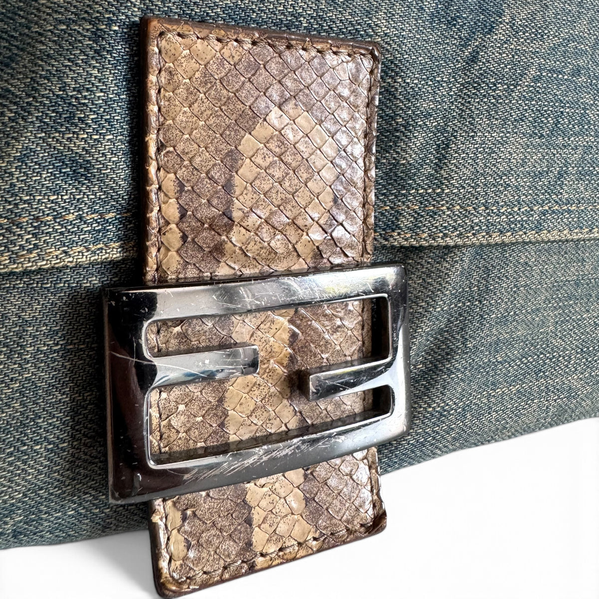 FENDI Denim Snakeskin Mama Baguette