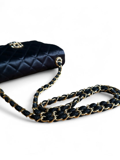Chanel Satin Rhinestone Chain Flap Bag