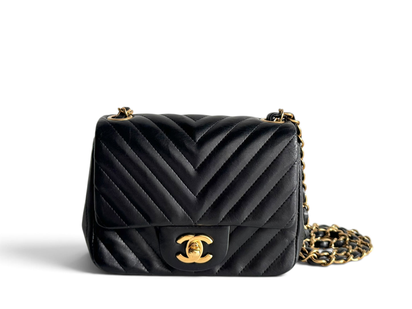 CHANEL Lambskin Chevron Quilted Mini Square Flap