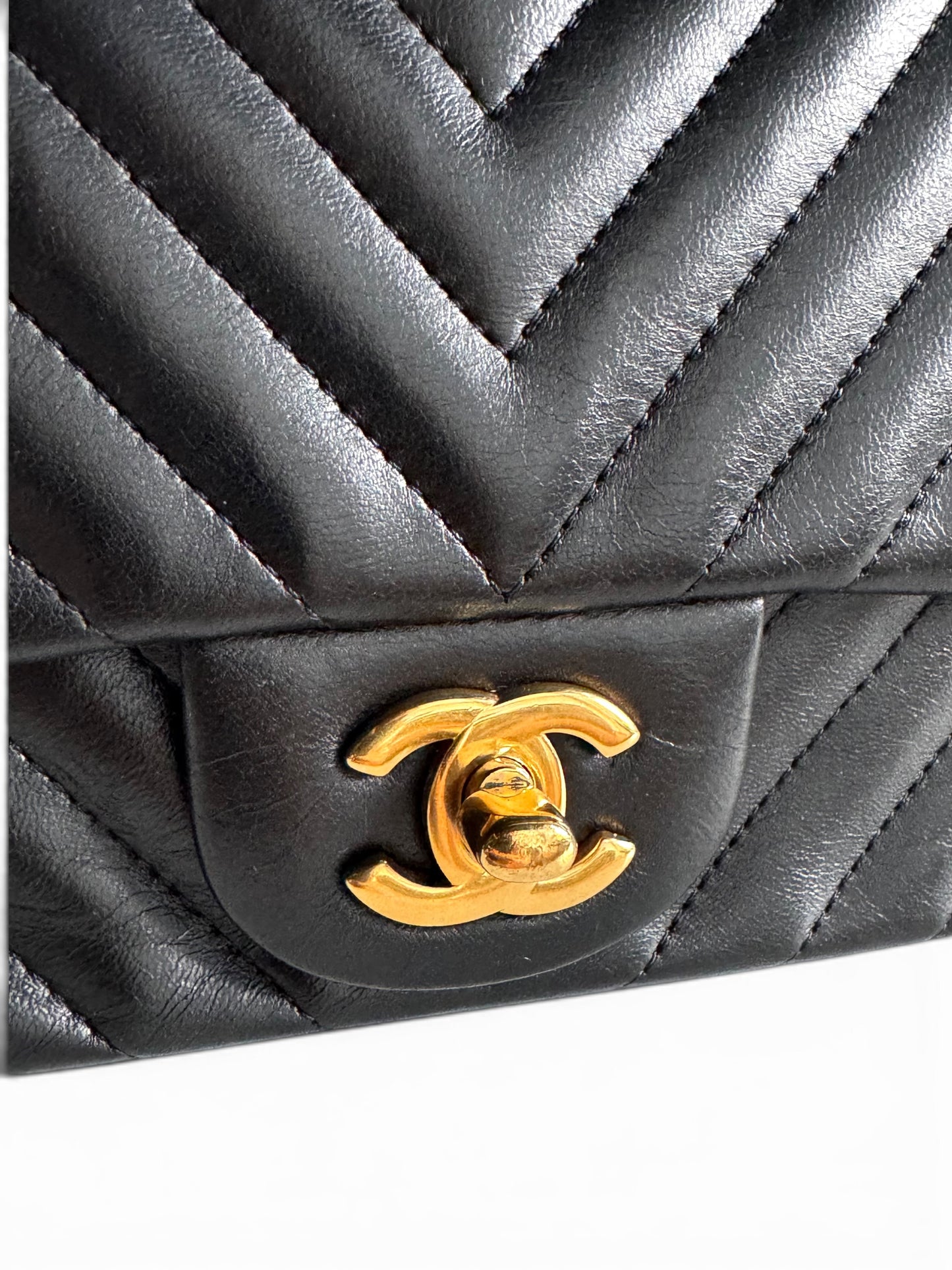 CHANEL Lambskin Chevron Quilted Mini Square Flap
