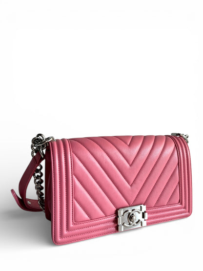 CHANEL Lambskin Chevron Quilted Medium Boy Flap
