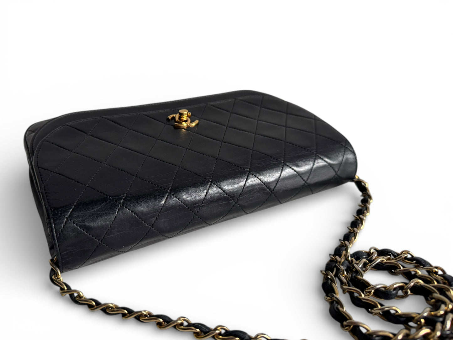 CHANEL Lambskin Half Moon Double Flap Bag