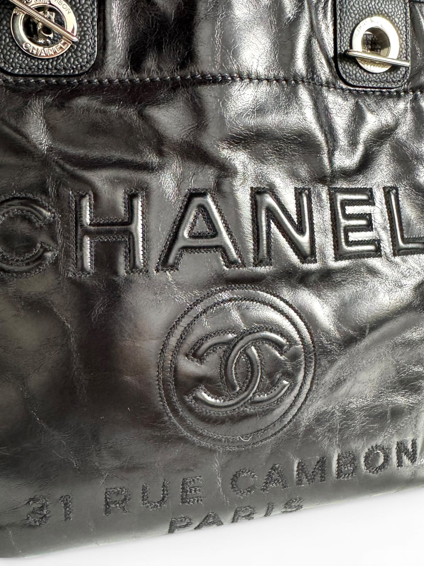 CHANEL Glazed Calfskin Small Deauville Tote