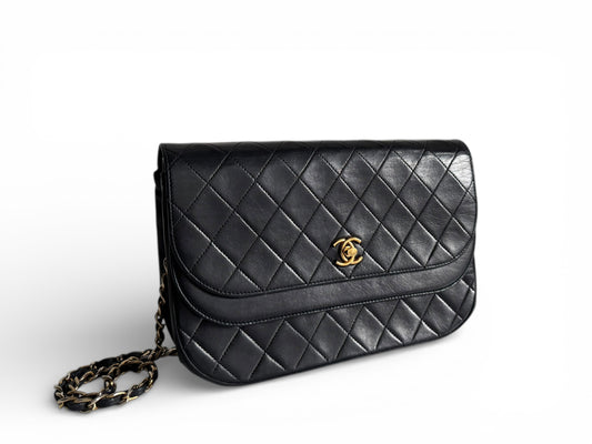 CHANEL Lambskin Half Moon Double Flap Bag
