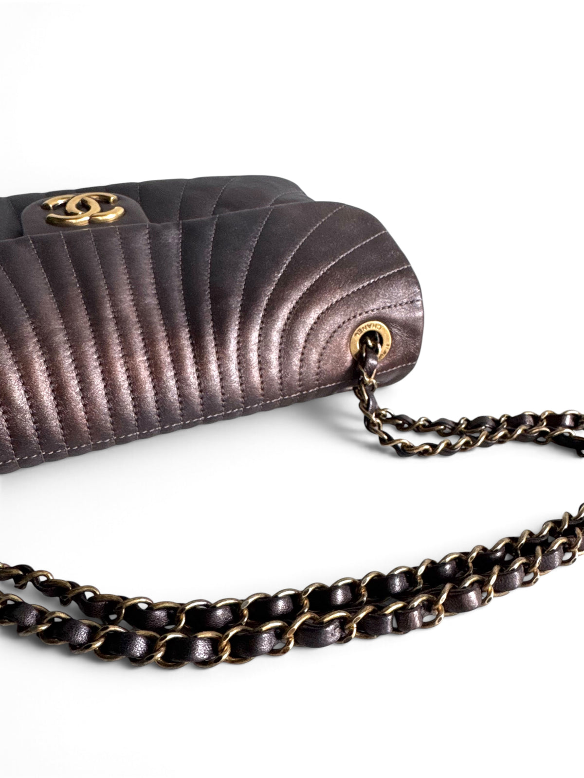 CHANEL Metallic Calfskin Degrade East West Flap