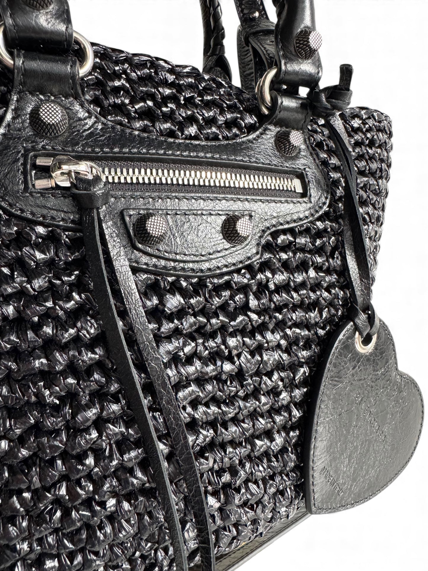 BALENCIAGA Nylon Raffia Le Cagole Small Panier Tote