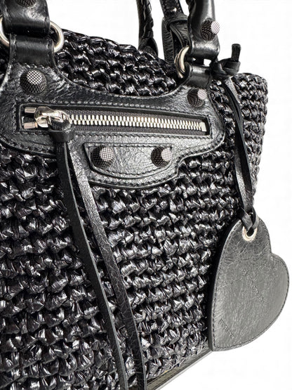 BALENCIAGA Nylon Raffia Le Cagole Small Panier Tote