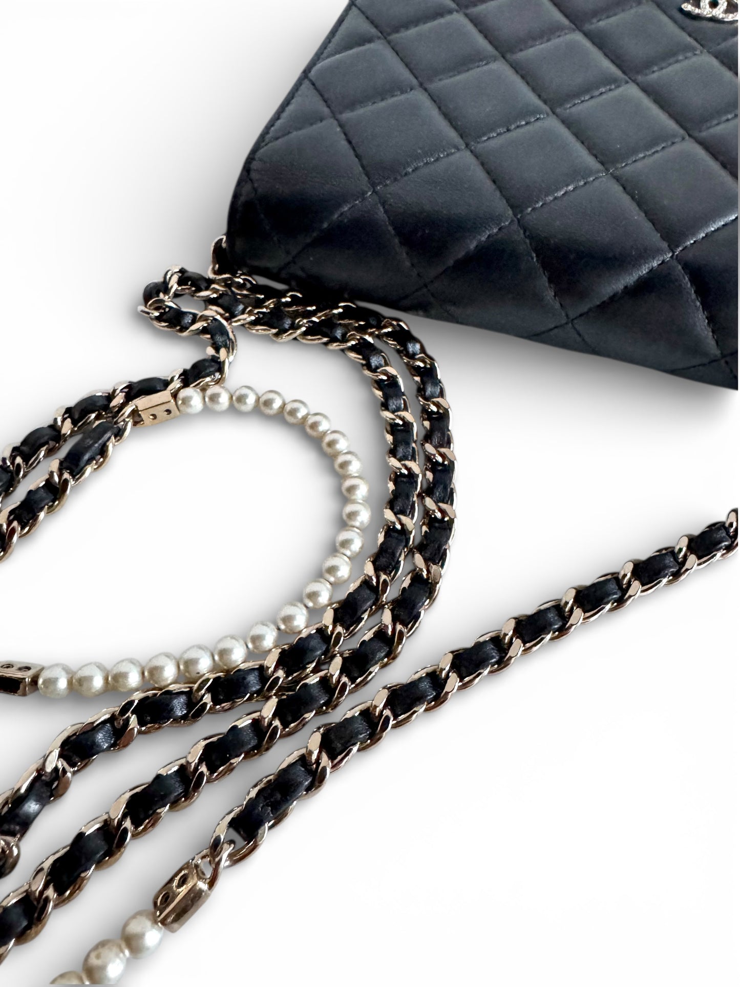 CHANEL Lambskin Limited Pearl Strap Wallet On Chain