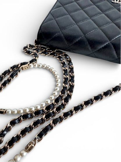CHANEL Lambskin Limited Pearl Strap Wallet On Chain