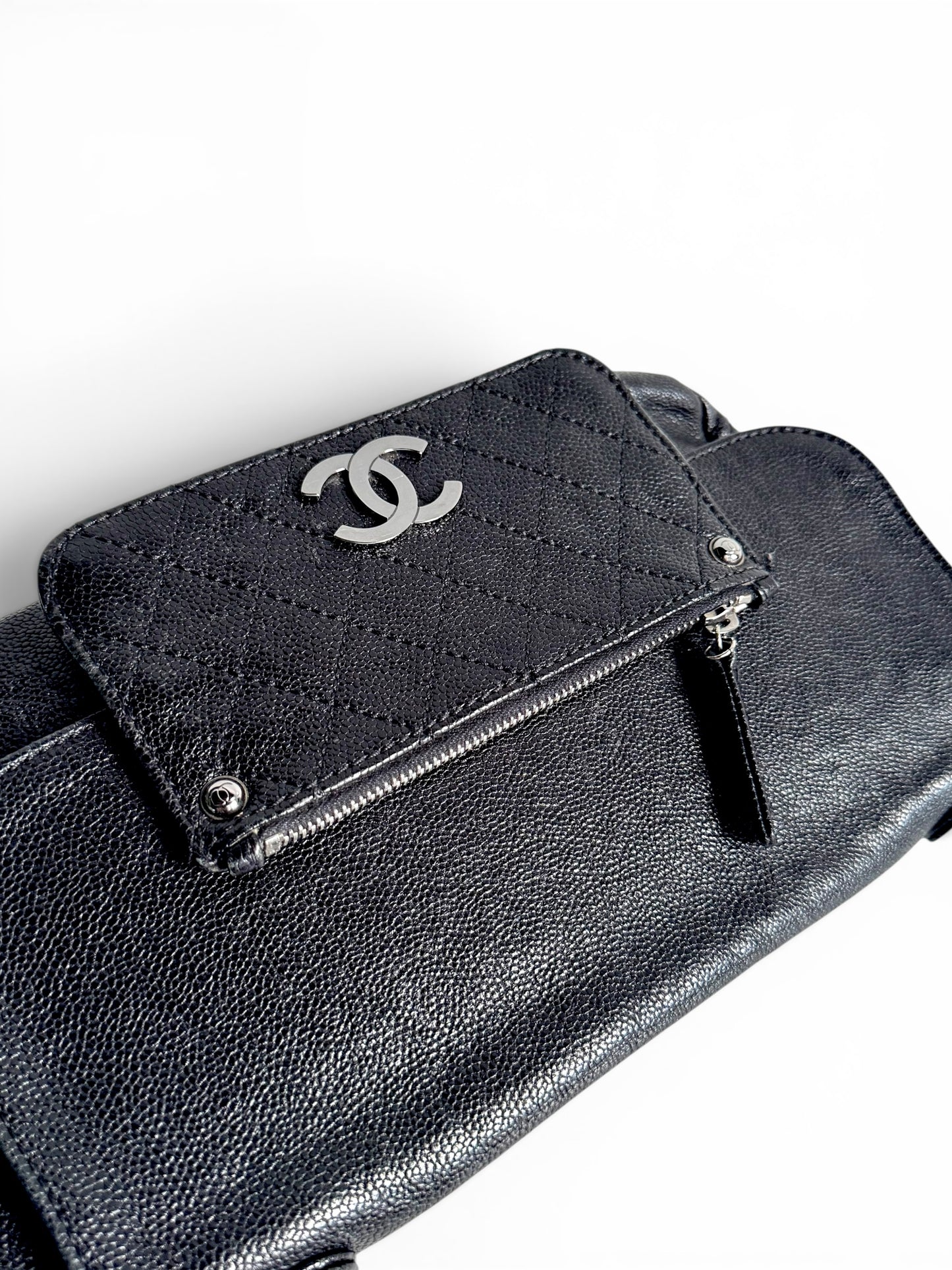 CHANEL Black Quilted Caviar Leather Pocket in the City Flap Shoulder Bag