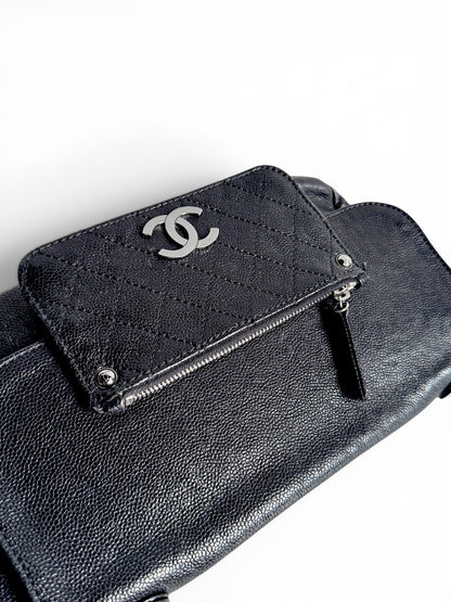 CHANEL Black Quilted Caviar Leather Pocket in the City Flap Shoulder Bag
