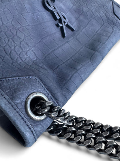 SAINT LAURENT Croc Embossed Nubuck Medium Nikki Bag
