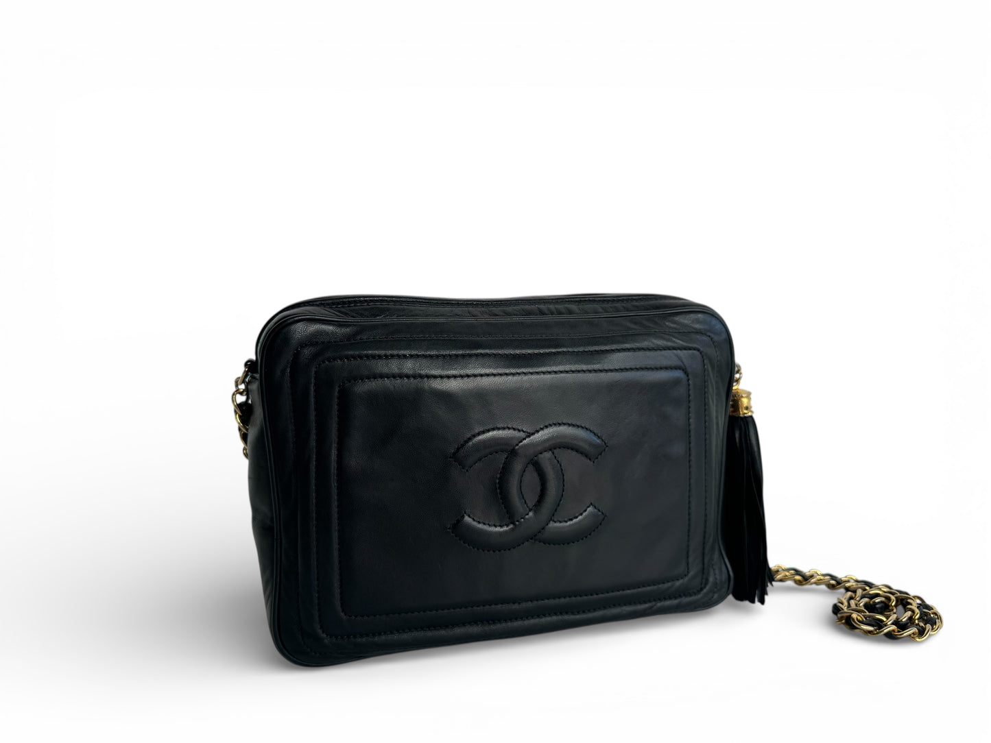 Chanel Black Lambskin CC Tassel Camera Bag