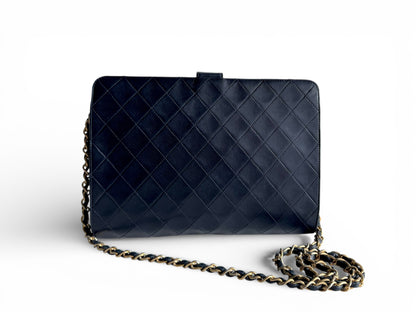CHANEL Vintage Navy Lambskin Quilted Shoulder Bag