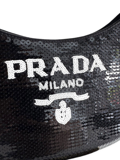 PRADA Paillettes Sequin Logo Cleo Adjustable Strap Shoulder Bag
