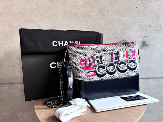 CHANEL Tweed Calfskin Quilted Medium Gabrielle Hobo