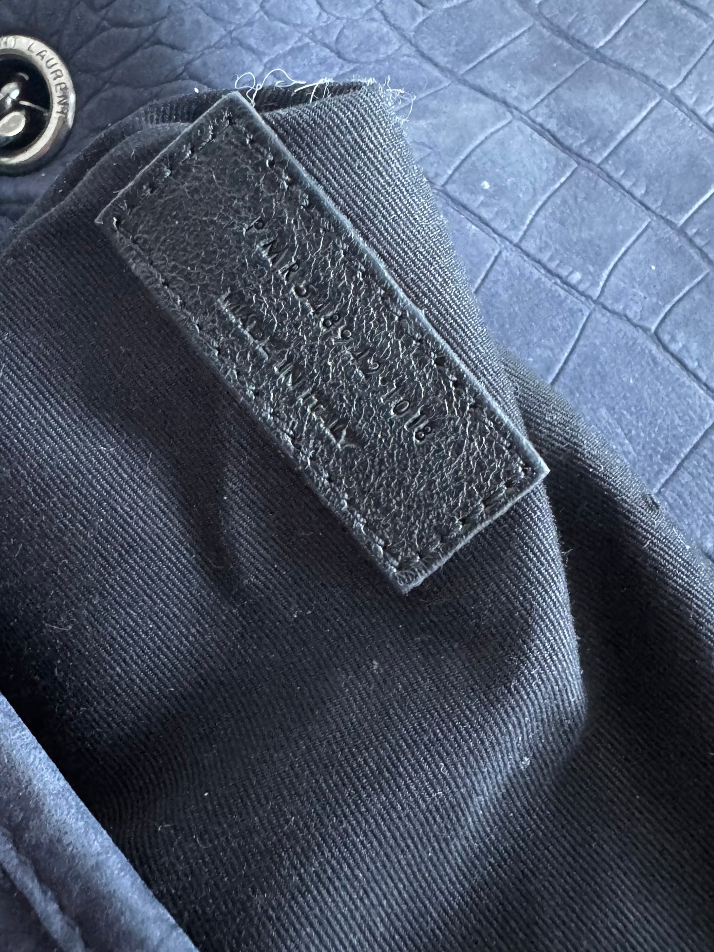 SAINT LAURENT Croc Embossed Nubuck Medium Nikki Bag