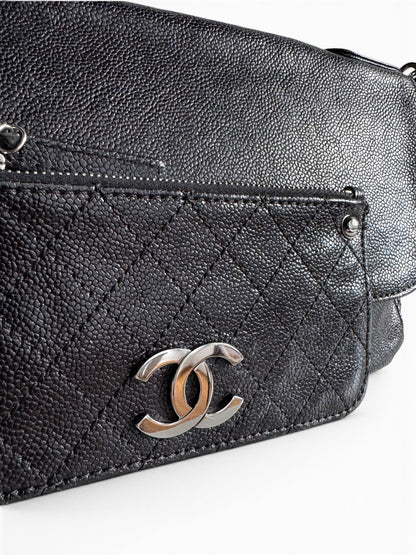 CHANEL Black Quilted Caviar Leather Pocket in the City Flap Shoulder Bag