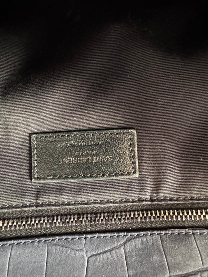 SAINT LAURENT Croc Embossed Nubuck Medium Nikki Bag