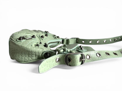 BALENCIAGA Extra Supple Calfskin Crocodile Embossed Le Cagole Shoulder Bag