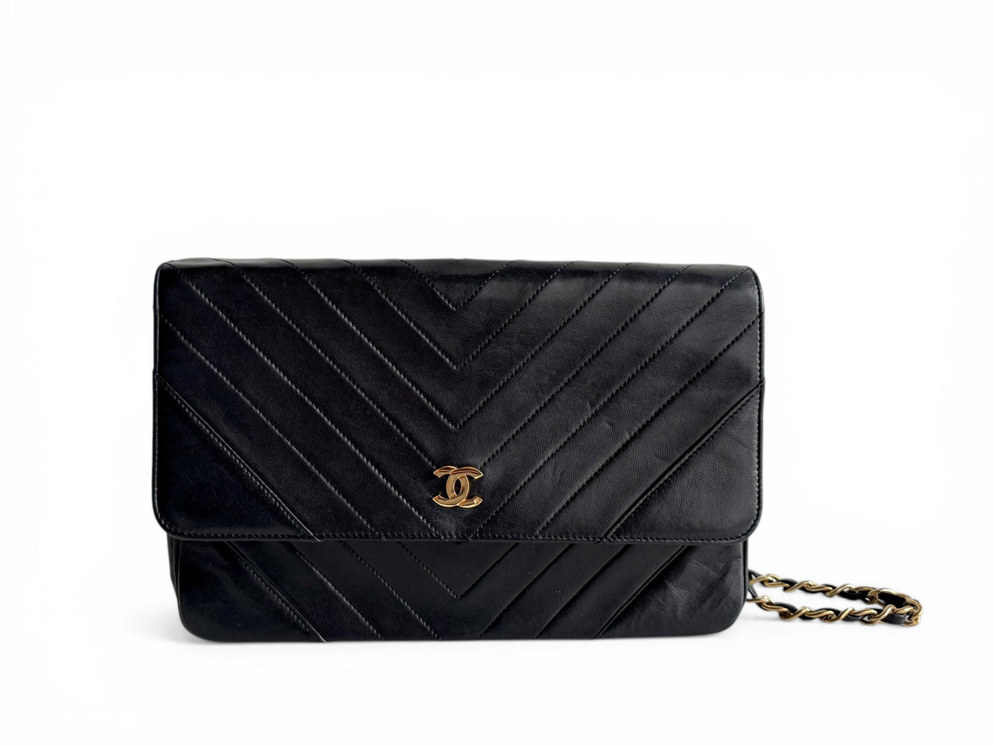 CHANEL Lambskin Chevron Flap Chain Shoulder Bag