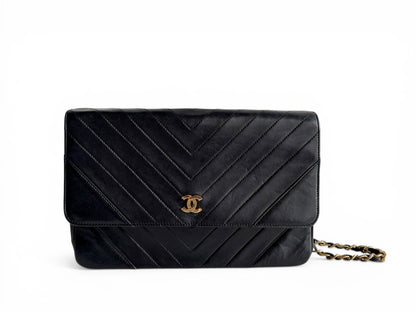 CHANEL Lambskin Chevron Flap Chain Shoulder Bag