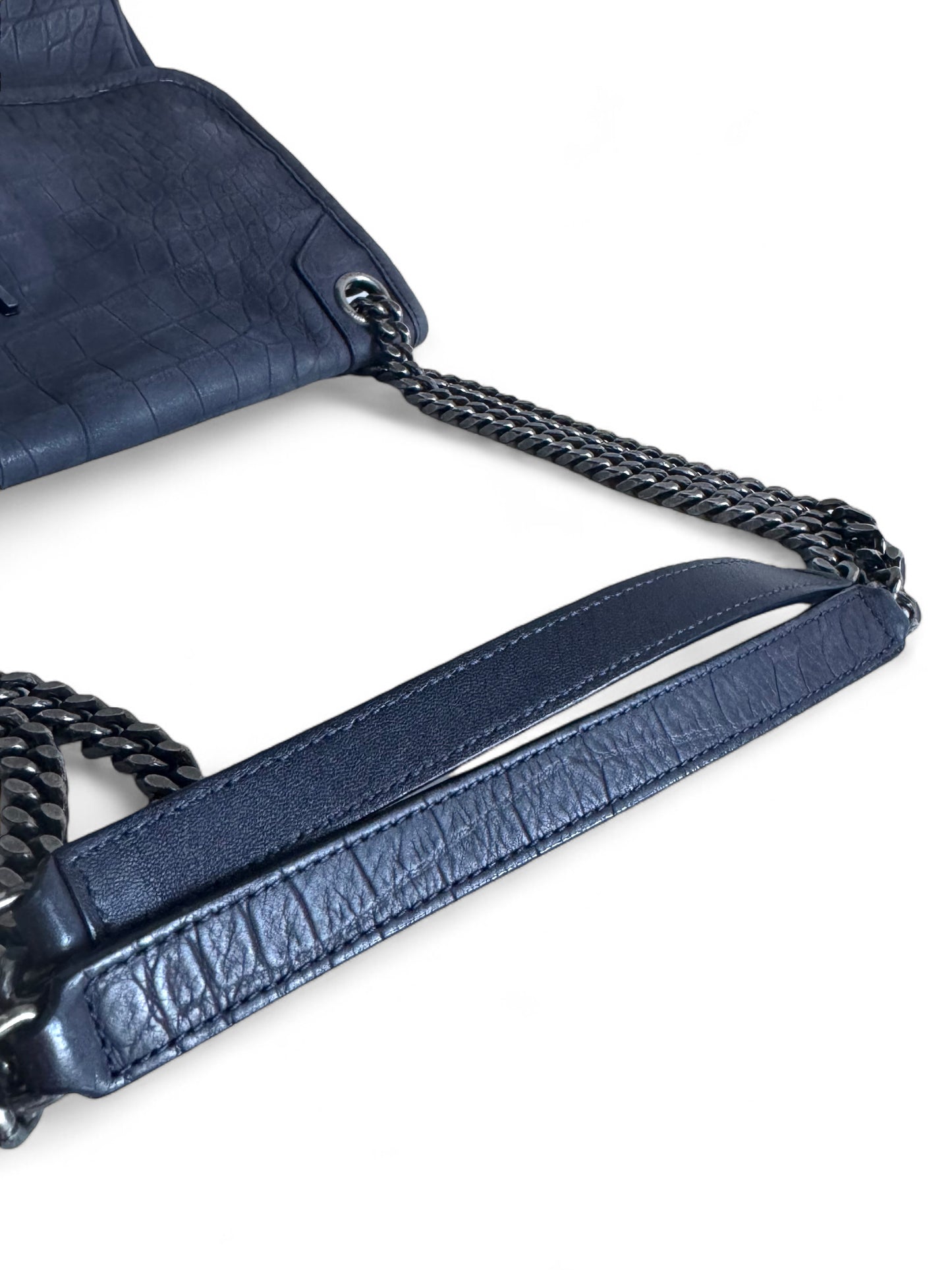 SAINT LAURENT Croc Embossed Nubuck Medium Nikki Bag