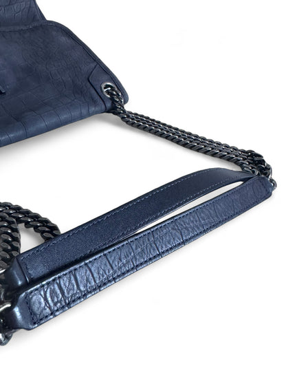 SAINT LAURENT Croc Embossed Nubuck Medium Nikki Bag