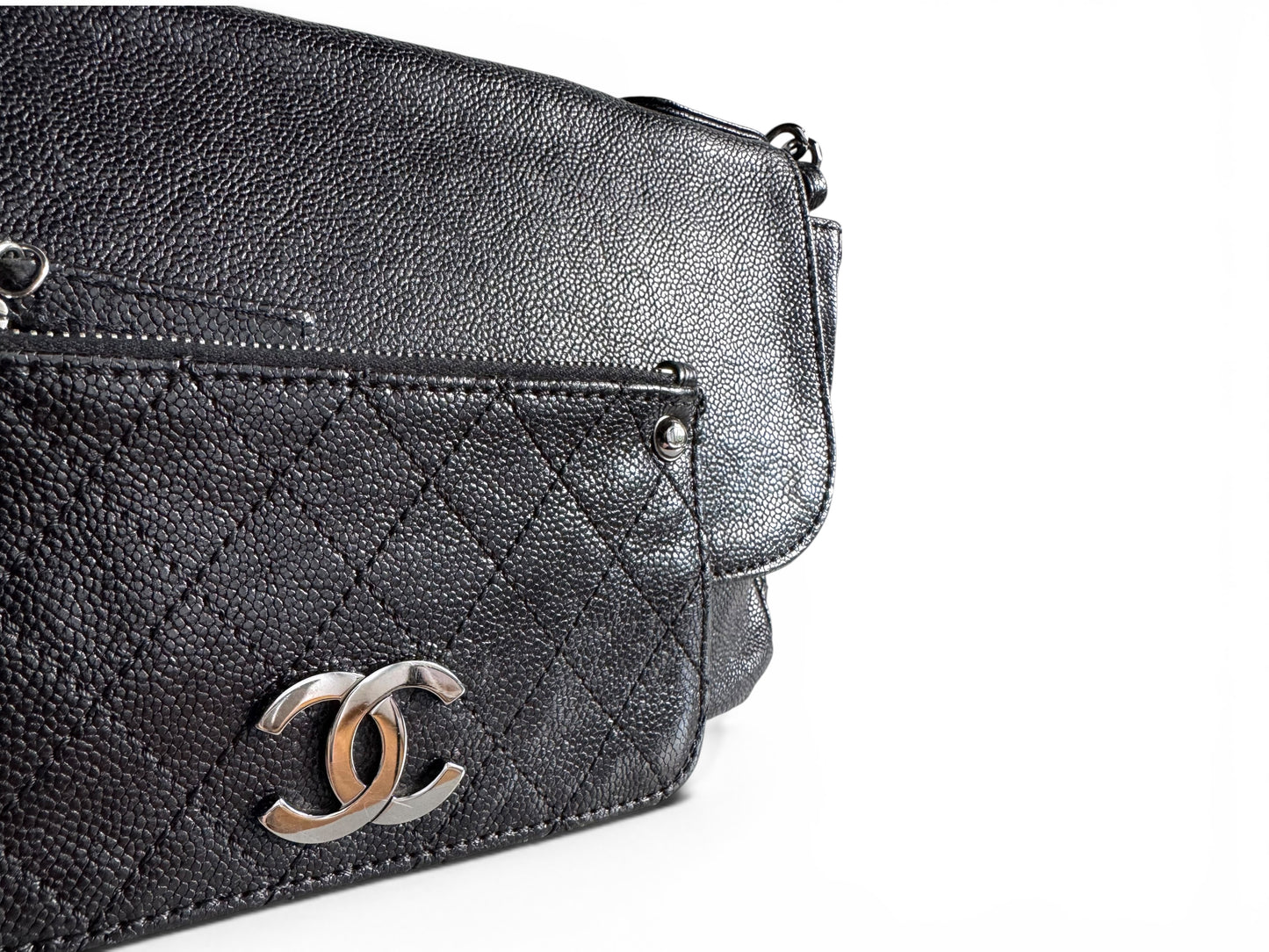 CHANEL Black Quilted Caviar Leather Pocket in the City Flap Shoulder Bag