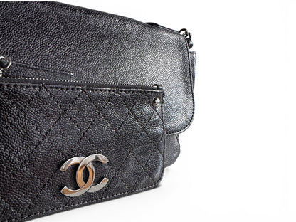 CHANEL Black Quilted Caviar Leather Pocket in the City Flap Shoulder Bag