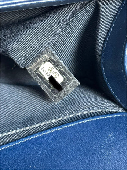 CHANEL Blue Quilted Lambskin Leather Medium Boy Bag