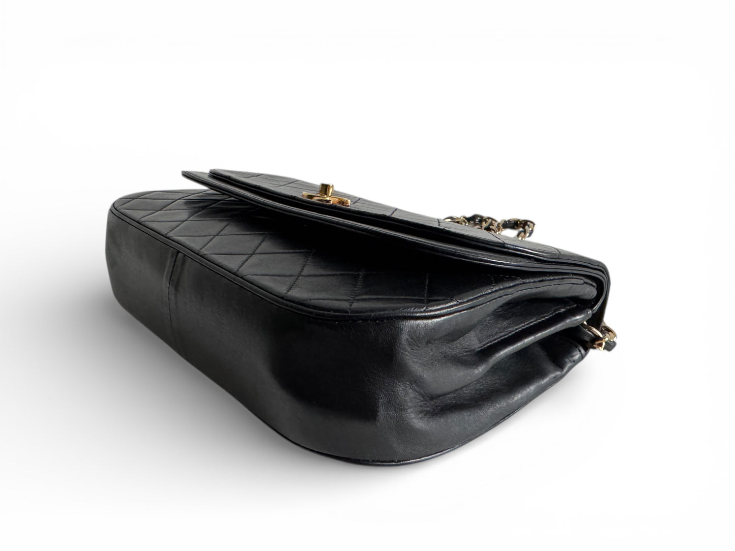 CHANEL Lambskin Half Moon Double Flap Bag