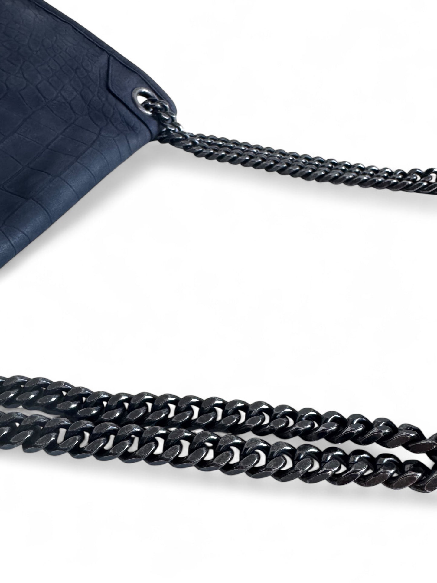 SAINT LAURENT Croc Embossed Nubuck Medium Nikki Bag