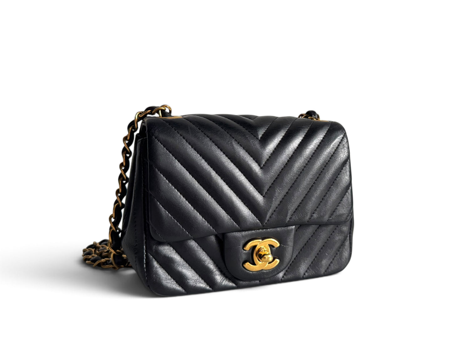 CHANEL Lambskin Chevron Quilted Mini Square Flap
