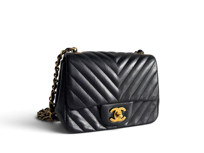 CHANEL Lambskin Chevron Quilted Mini Square Flap