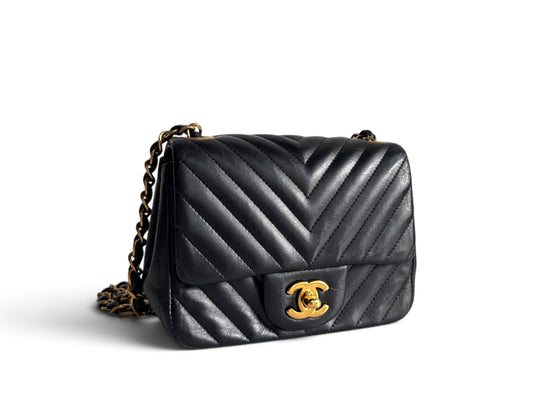CHANEL Lambskin Chevron Quilted Mini Square Flap