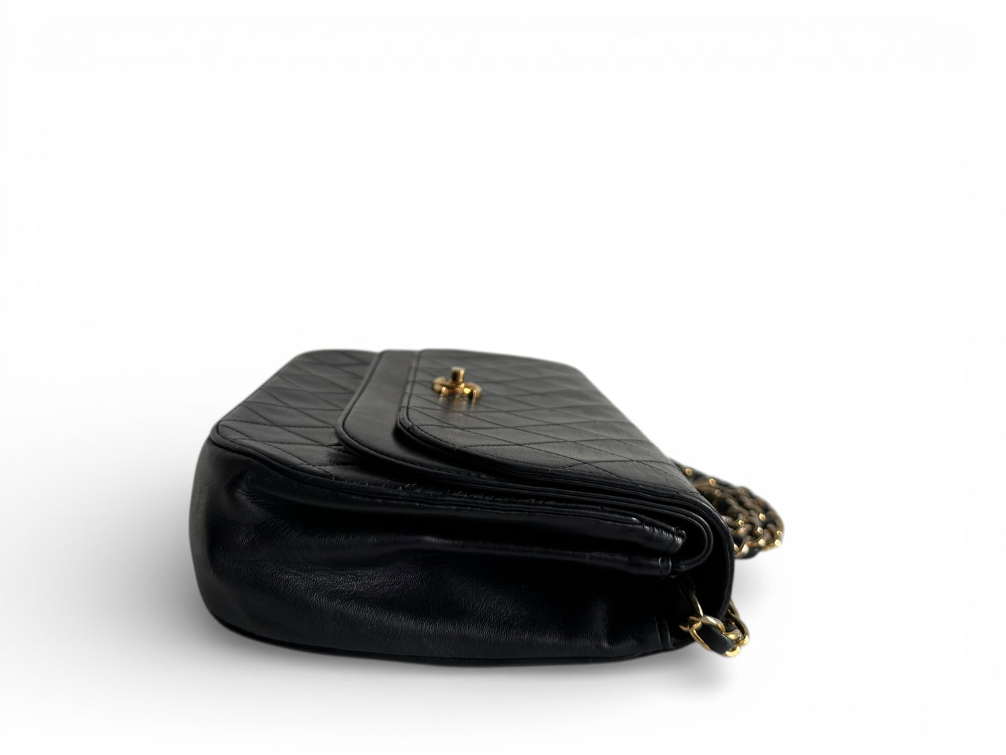 CHANEL Lambskin Half Moon Double Flap Bag