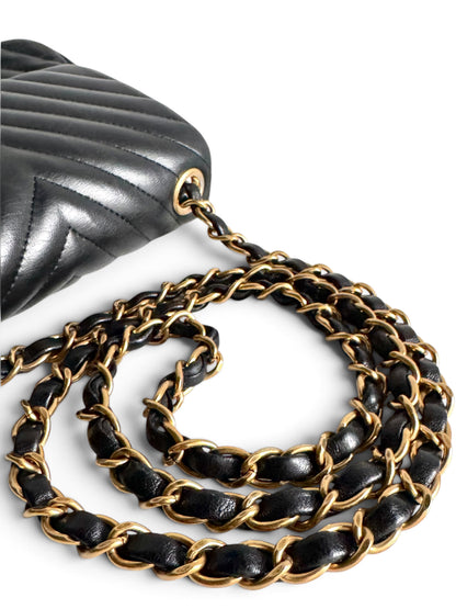 CHANEL Lambskin Chevron Quilted Mini Square Flap
