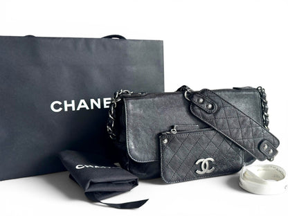 CHANEL Black Quilted Caviar Leather Pocket in the City Flap Shoulder Bag
