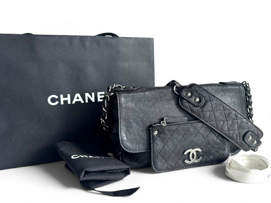 CHANEL Black Quilted Caviar Leather Pocket in the City Flap Shoulder Bag